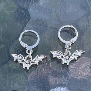 Handmade Silver Y2k Bat  Hoop Earrings , Punk Goth Boho Silver